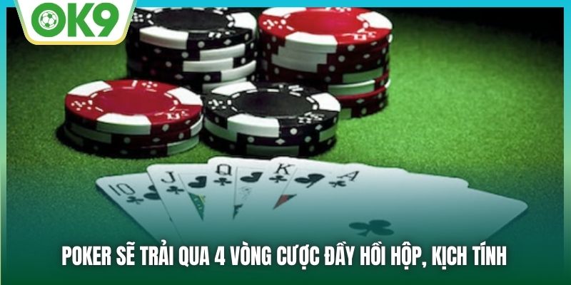 Poker sẽ trải qua 4 vòng cược đầy hồi hộp, kịch tính